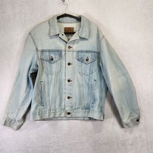 Vintage Sears Roebucks Denim Trucker Jacket Light Wash‎ Mens Blue Cotton XL